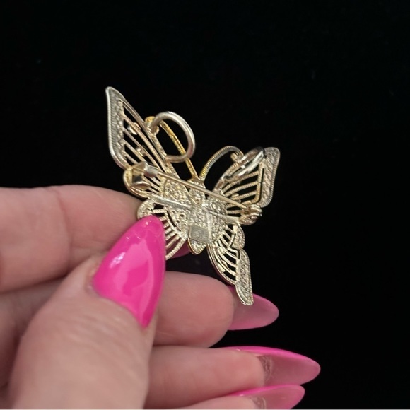 Best Vintage silver and gold tone rhinestone pendant or brooch - Picture 6 of 10